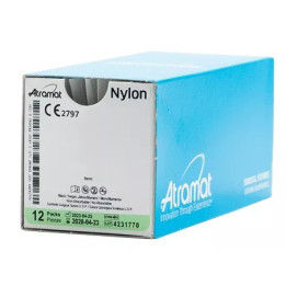 Nici ATRAMAT Nylon 6/0, ig. 16 mm, 3/8 koła, odwrotnie tnąca / 75 cm - niewchłanialna, monofilament 12szt.
